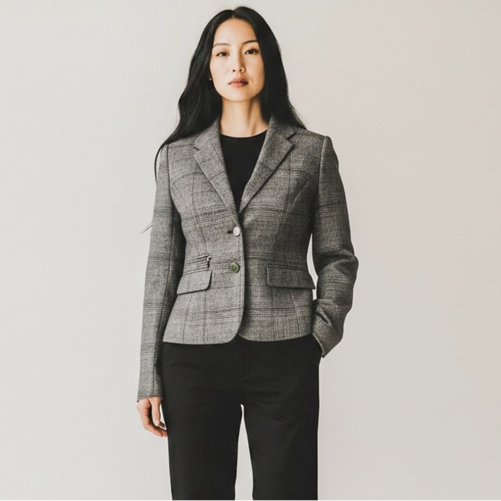 Calvin Klein Grayish Brown Plaid Tailored Blazer